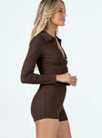 Long sleeve romper Ribbed material Classic collar Button fastening at front
