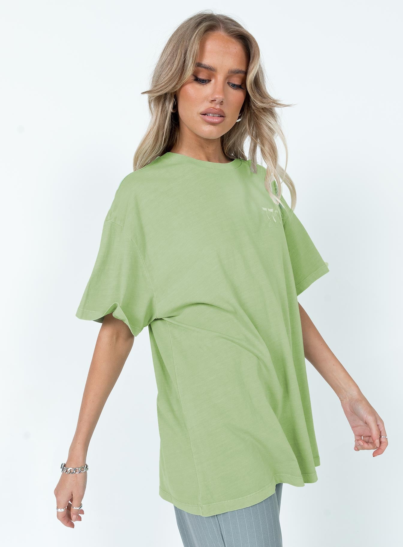 product Princess Polly Half Sleeves Crew Neck  Organic 777 Luck Oversize Tee Green