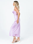 side view of model wearing Princess Polly Lillie Midi Dress Purple 