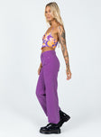 side view of model wearing Princess Polly Denver Denim Jeans Purple High Waisted 