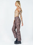 side view of model wearing Princess Polly Dameela Straight Leg Jeans Brown Mid Rise 