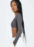 Long sleeve top Ribbed material  Wide neckline 