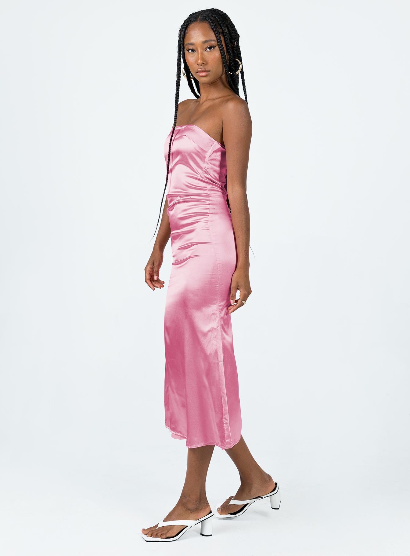 pink strapless maxi dress with slit Lenora Pink Strapless Maxi Dress