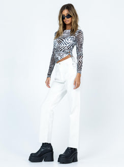 back view of model wearing Princess Polly Harrow Straight Leg Denim Jeans White High Waisted 