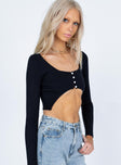 side view of model wearing Princess Polly Branson Long Sleeve Top Black 