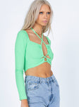 side view of model wearing Princess Polly Kaiden Long Sleeve Top Green 