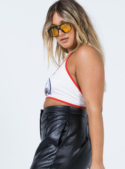 side view of model wearing Princess Polly Motocross Crop White 