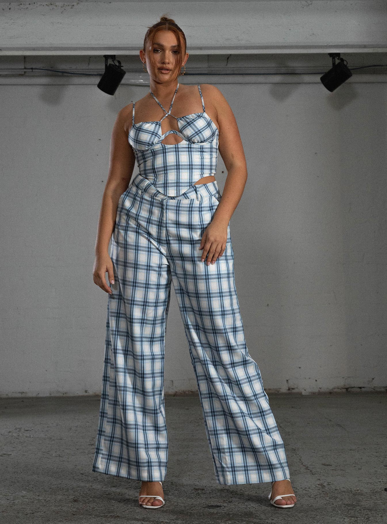product Princess Polly High Waisted Pants  JGR & STN Cami Plaid Trouser Blue Check