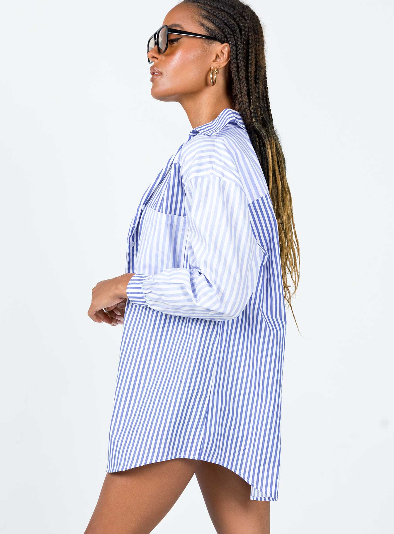 side view of model wearing Princess Polly Robinson Top Blue 