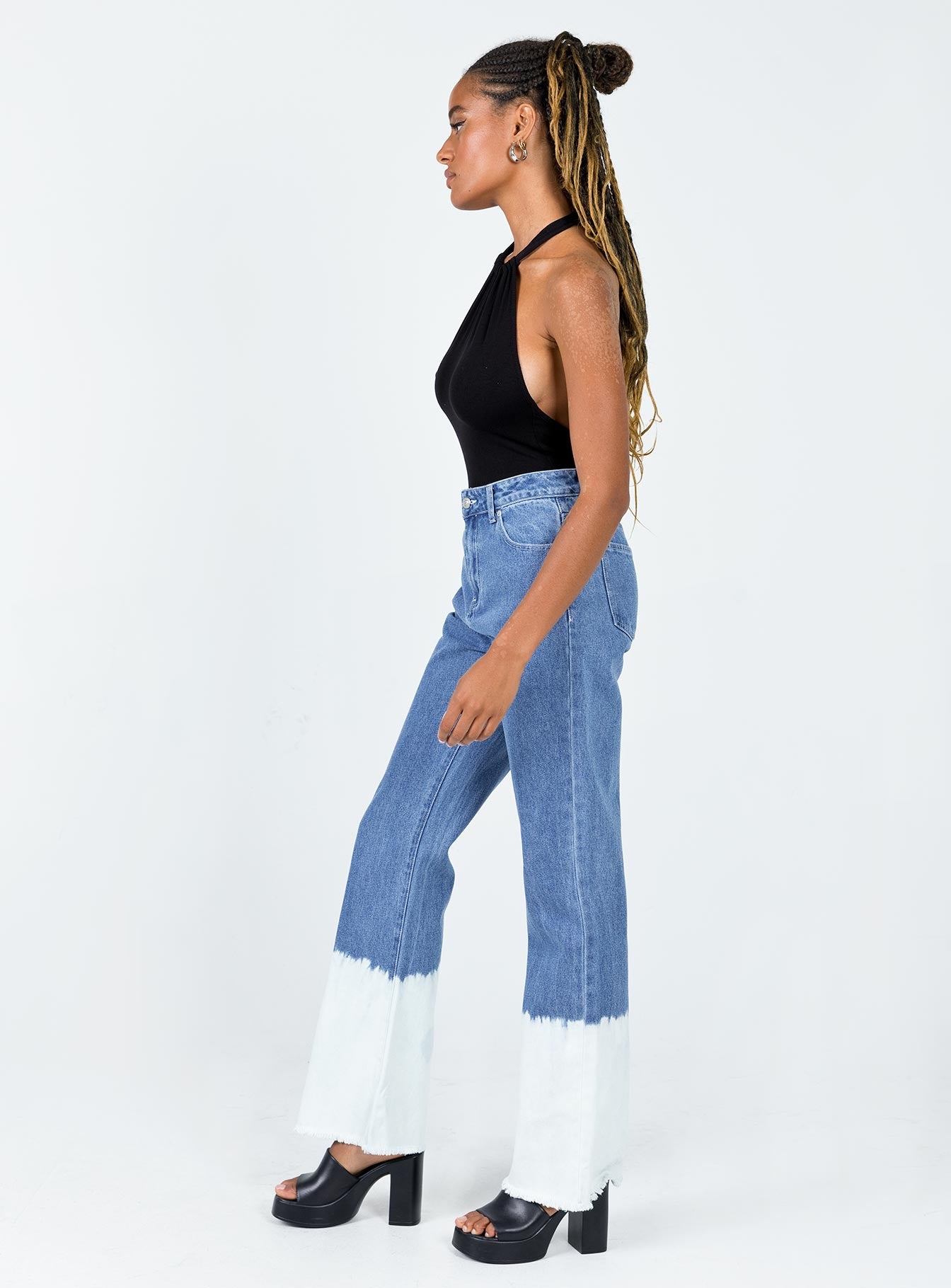 back view of model wearing Princess Polly Myrtle Mid Slouch Denim Jeans High Waisted 