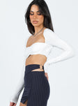 Long sleeve crop top Square neckline Thin elasticated band at waist Good stretch Lined bust 