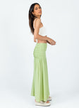   side view of model wearing Princess Polly Porto Maxi Skirt Green 