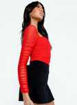 side view of model wearing Princess Polly Delany Bodysuit Red Full Sleeves Square Neck 