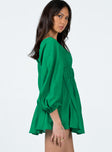 Princess Polly Square Neck  Halton Long Sleeve Mini Dress Green