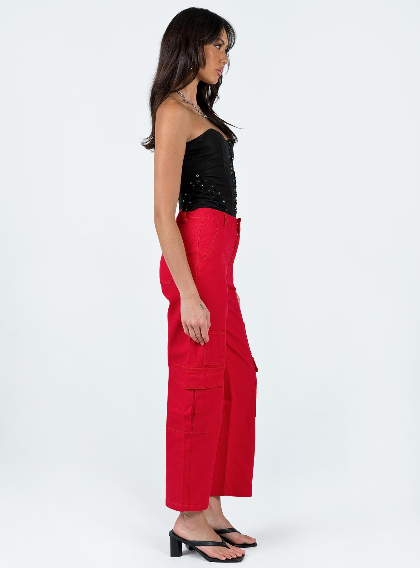 product Princess Polly High Waisted Pants  Schafer Wide Legs Jeans Red