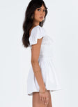 White romper Elasticated shoulders & neckline  Tie at bust  Shirred waist  Twin hip pockets  Fully lined 