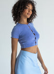 side view of model wearing Princess Polly Maxwell Top Blue 