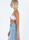 Whiet crop top Linen look material Elasticated shoulder straps Knot detail at bust Shirred back band 