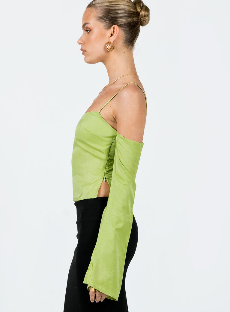 Ideology Women's Cold-Shoulder Vented Top (S, Green Mist) at