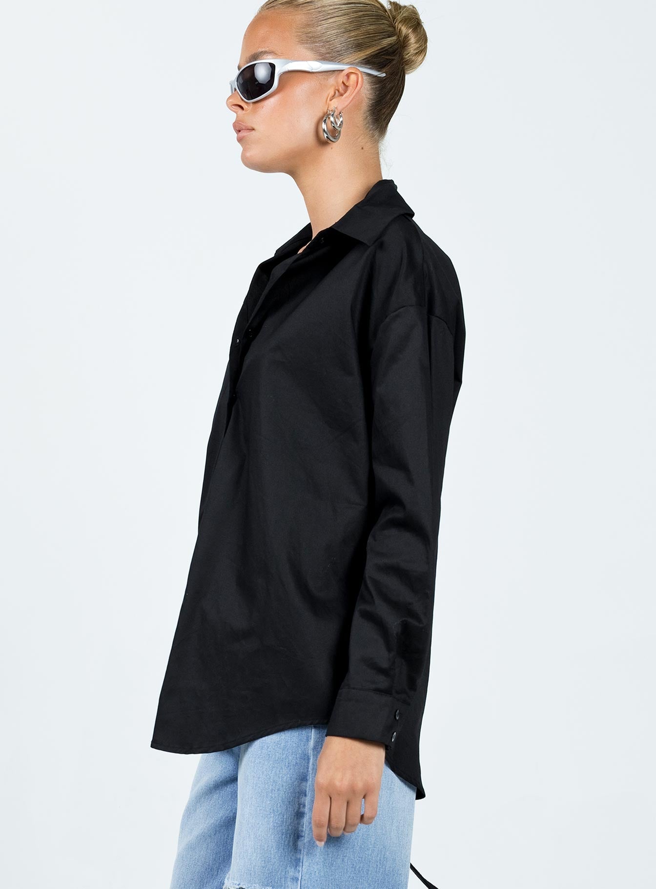 product Princess Polly Full Sleeves V-Neck  Hexon Shirt Black