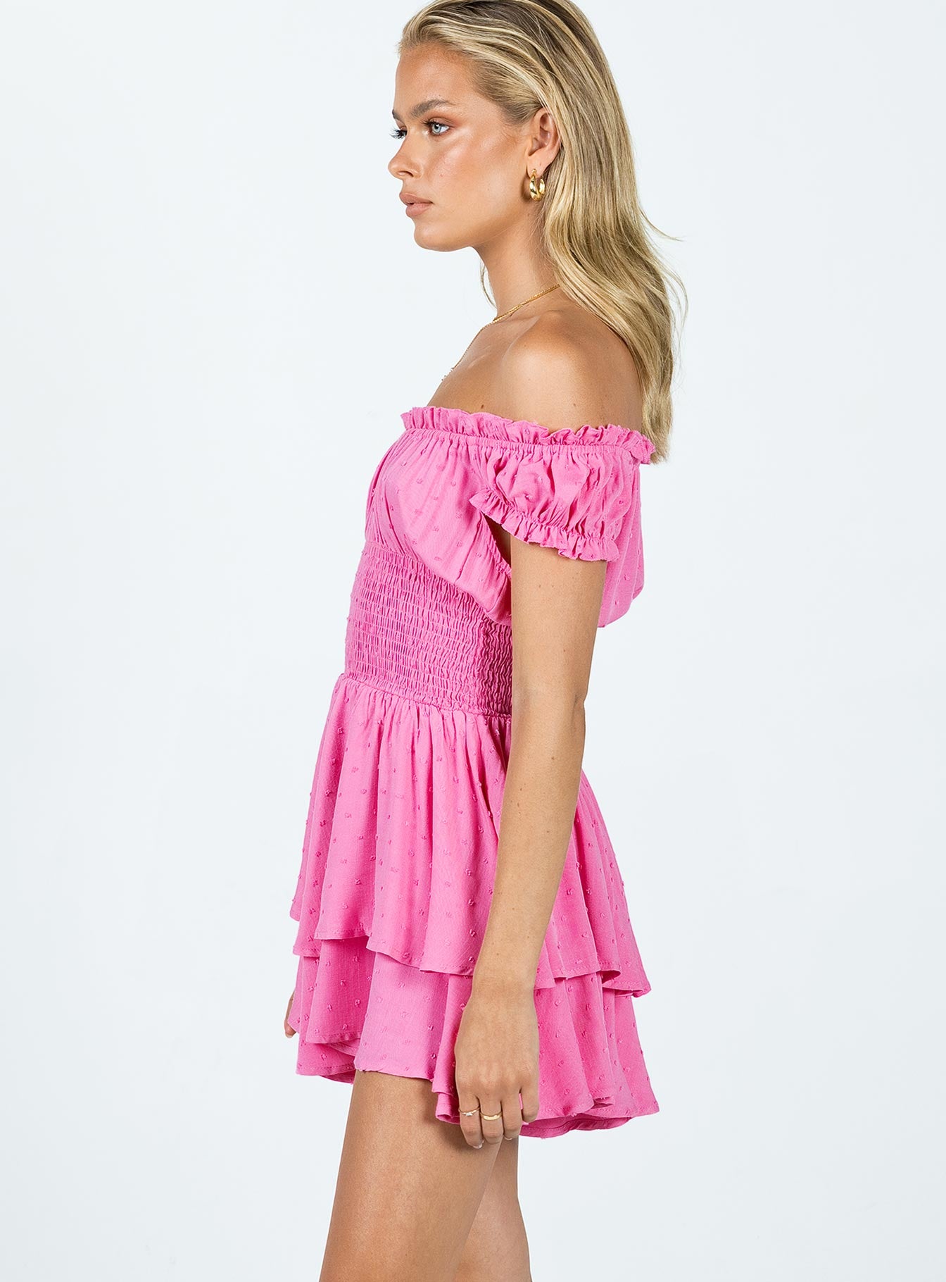 Romper Shirred waistband Ruffle detailing Elasticated neck & sleeves Can be worn on or off-shoulder