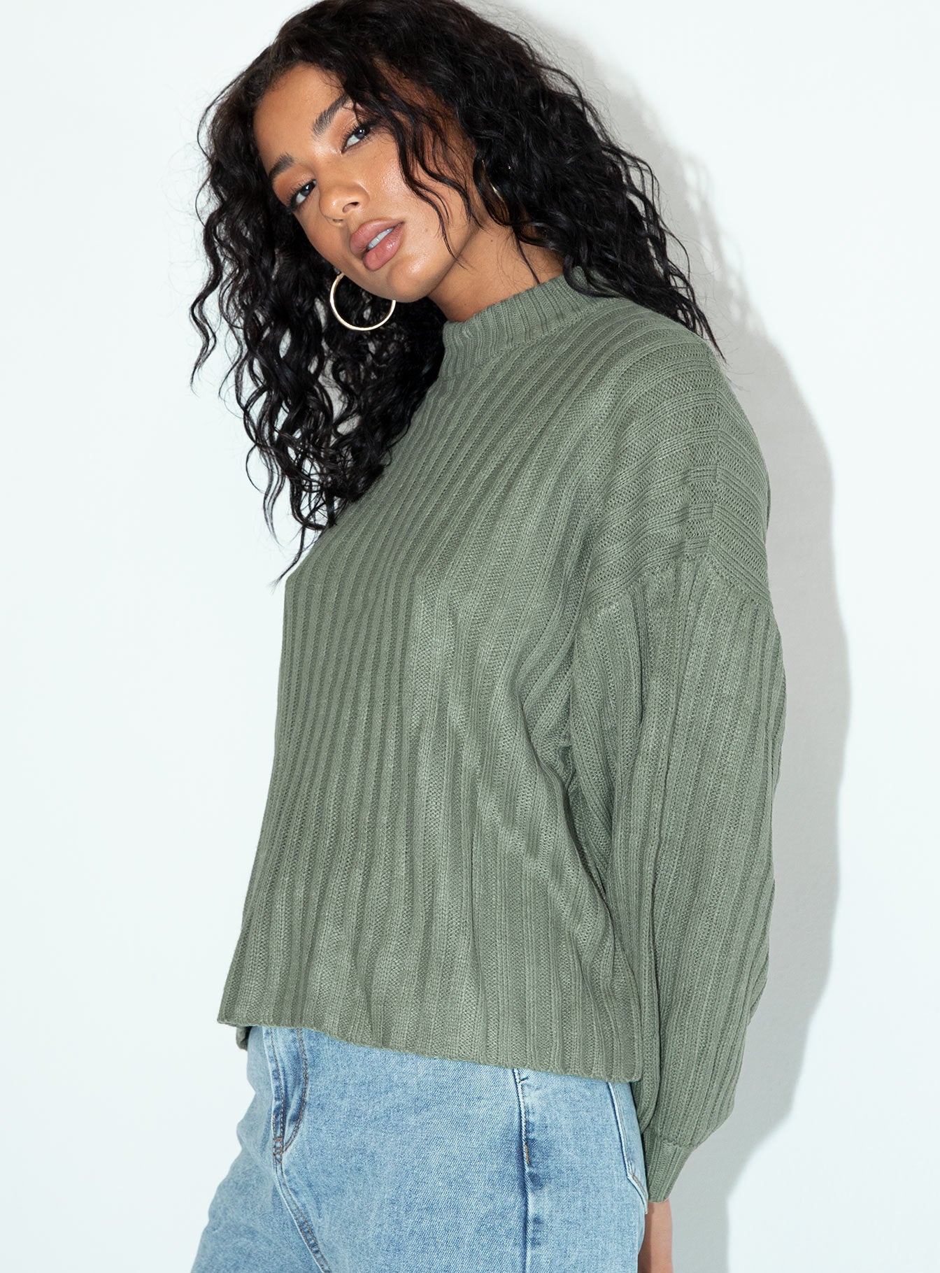 Innerbloom Oversized Sweater Dark Green Princess Polly  Cropped 