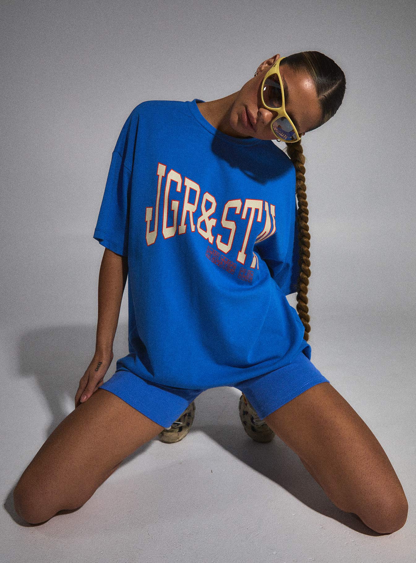 product Princess Polly Half Sleeves Half Sleeves Crew Neck Crew Neck  JGR & STN Home Run Oversized Tee Blue