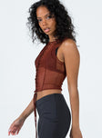 Tank top Sheer mesh material Lace-up fastening at front