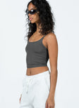 Cami top Fixed straps Scooped neckline Good stretch