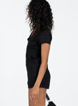 Romper Open collar Zip front fastening Four-pocket design Elasticated band at back Non-stretch Partially lined