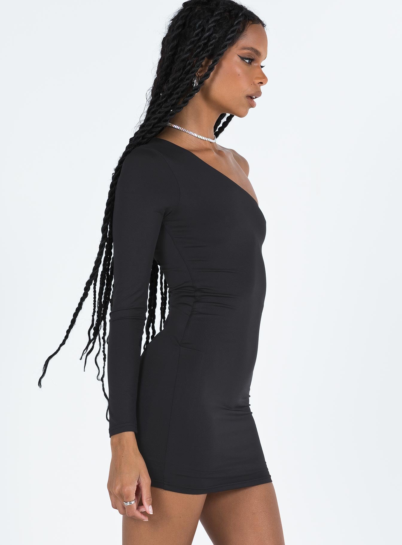 product Princess Polly Asymmetric Neckline  Tomer One Shoulder Mini Dress Black