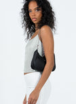 Cami top Adjustable shoulder straps Tie fastening at back Low square back Invisible zip fastening at side