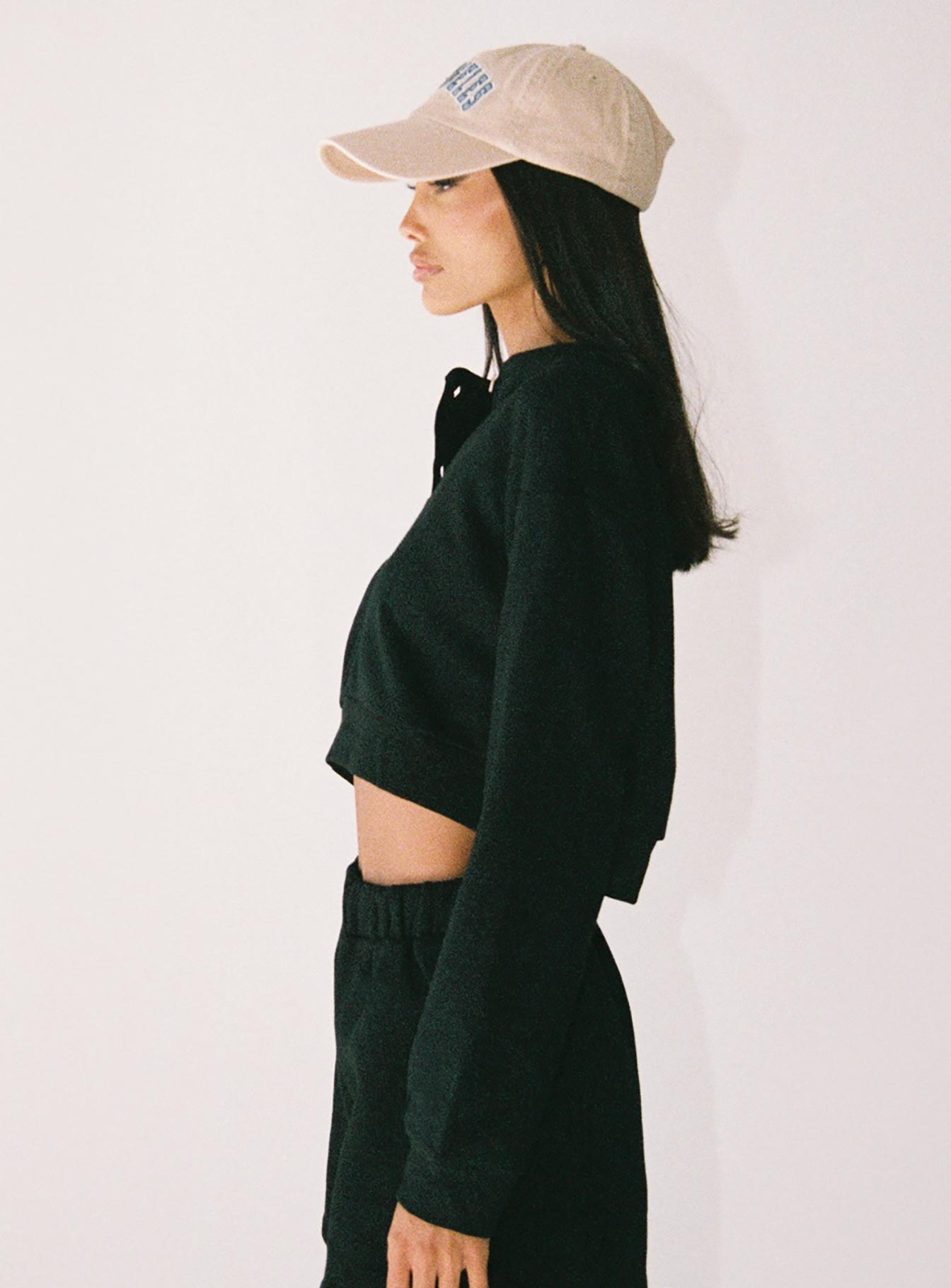 Rise & Lounge Cropped Henley Sweatshirt Black Princess Polly  Cropped 