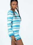 Princess Polly Round Neck  Kenna Mini Dress Blue / White Stripe