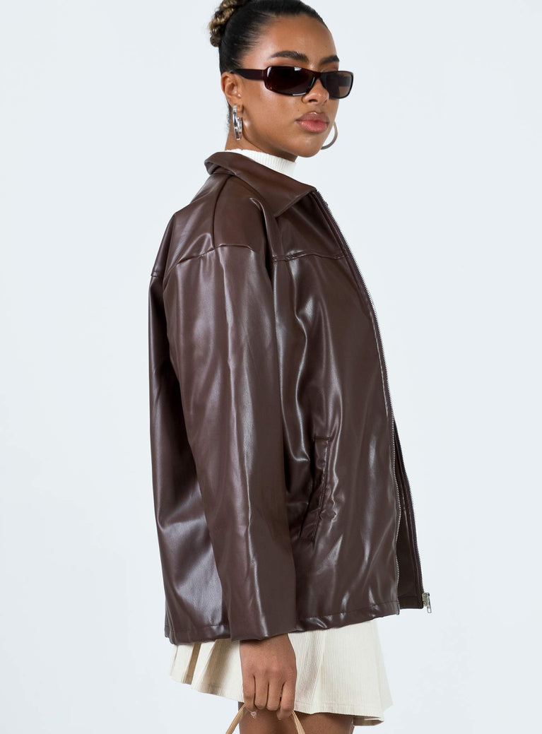 Activa Faux Leather Jacket Brown