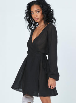 side view of model wearing Princess Polly Chiara Mini Dress Black 