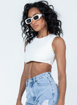 White cropped tank top Waffle material  High neckline  Good stretch 