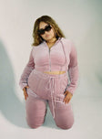 Velour Hoodie Pink Curve Princess Polly  Cropped 