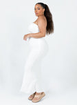 side view of model wearing Princess Polly Oscar Midi Dress White Curve 