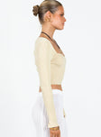 Cream long sleeve top Ribbed knit material Sweetheart neckline Good Stretch  Unlined 