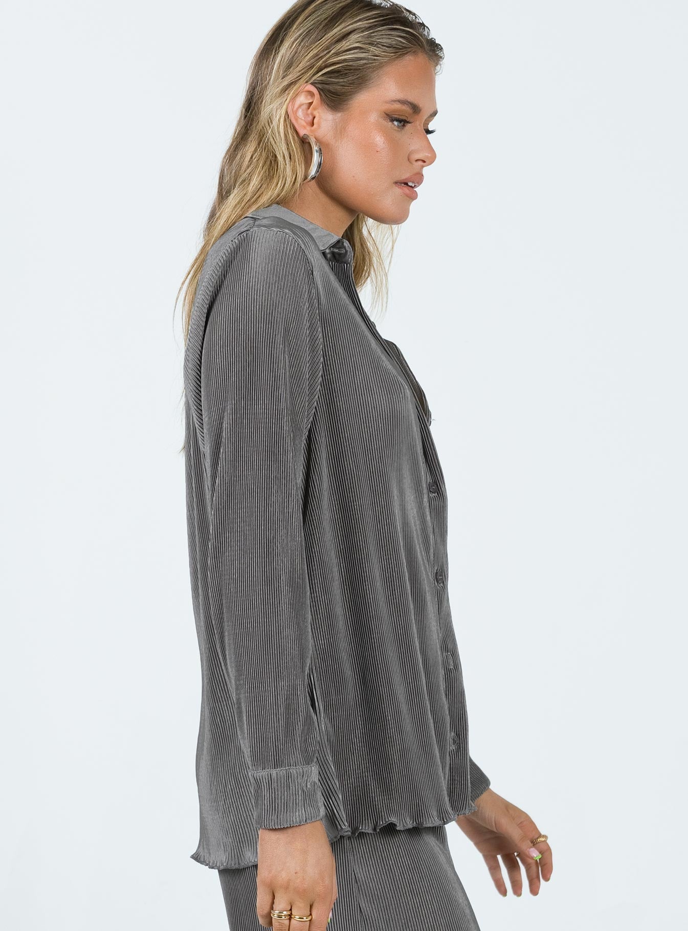 product Princess Polly Full Sleeves High Neck  Cartmore Plisse Top Charcoal