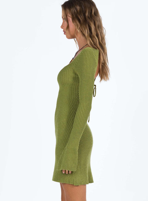 green long sleeve dress princess polly Brownhall Long Sleeve Mini Dress Green