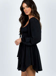 Princess Polly Square Neck  Barrett Long Sleeve Mini Dress Black