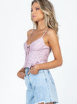 side view of model wearing Princess Polly Gelina Top Lilac Sleeveless Scoop Neck 