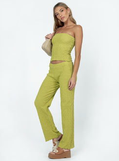 Green matching set Textured material Strapless top Elasticated band at bust Pants Straight leg Elasticated waistband