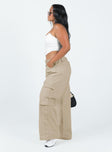 Front view of model wearing  front Princess Polly  Motel Hansa Trouser Panama Ecru