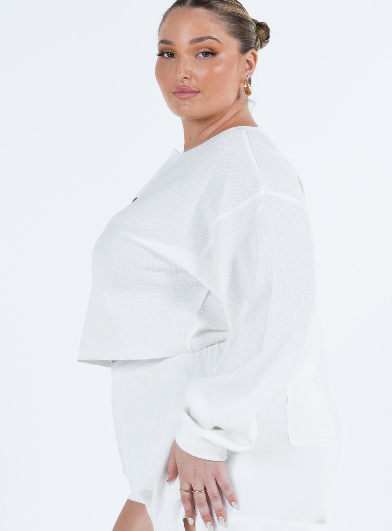 Mia Cropped Henley White Curve Princess Polly  Cropped 