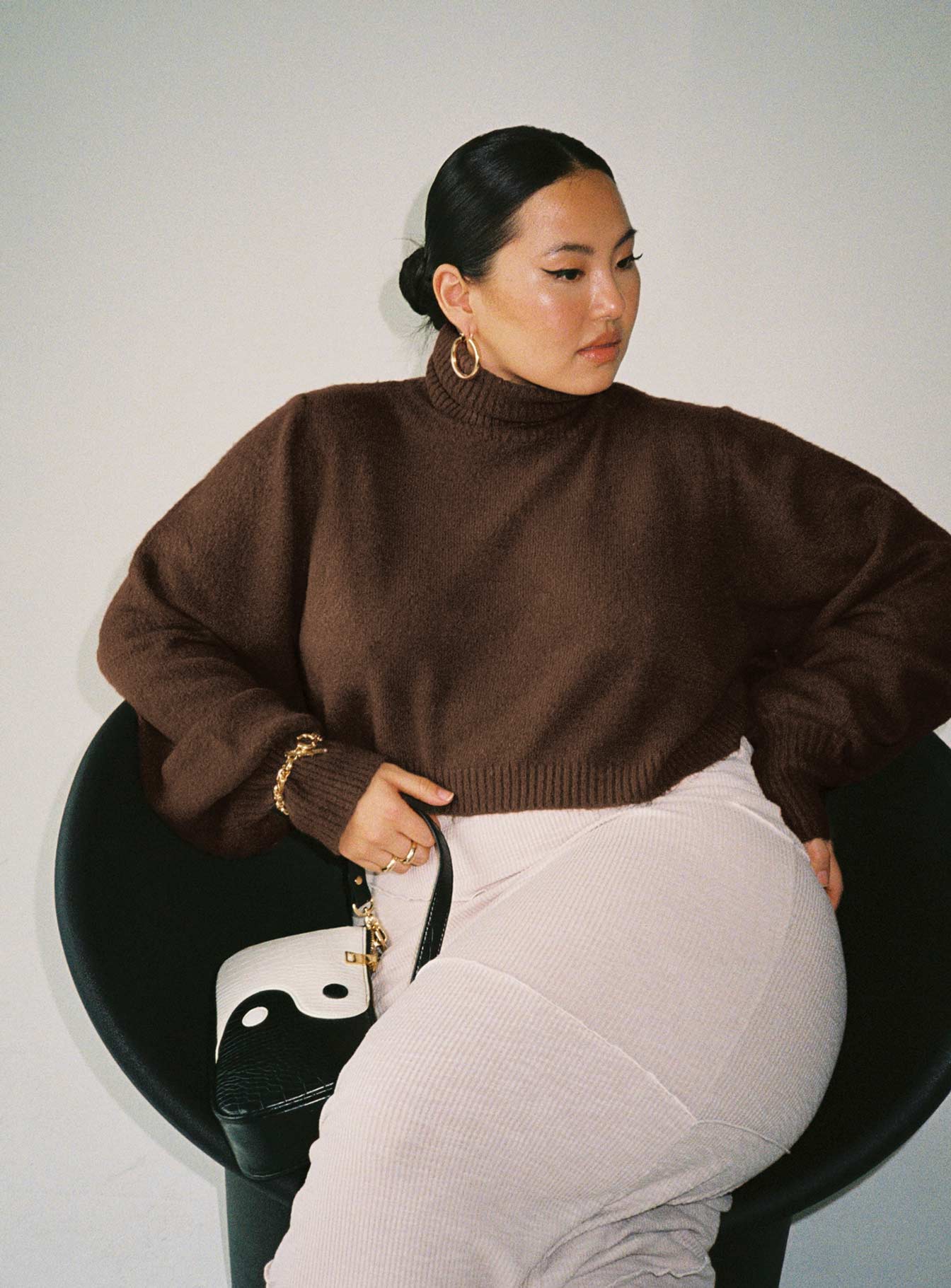 Zahara cropped turtleneck sweater brown curve