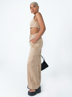 Matching set Pinstripe print  Crop top Invisible zip fastening at side High waisted pants Wide leg Belt loops at waist Zip & button fastening Lined top