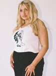 White tank top with an angel and devil graphic Graphic print Good stretch Unlined